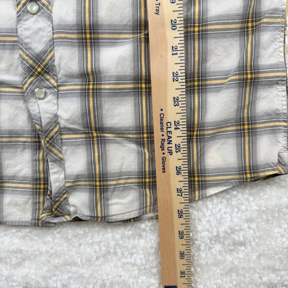 Banana Republic Mens Slim Fit Western Plaid Shirt Pearl Snap Grey‎ Yellow Size M